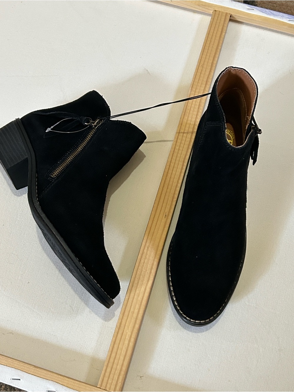 Black Suede Ankle Boots with Side Zip - Women's Fashion